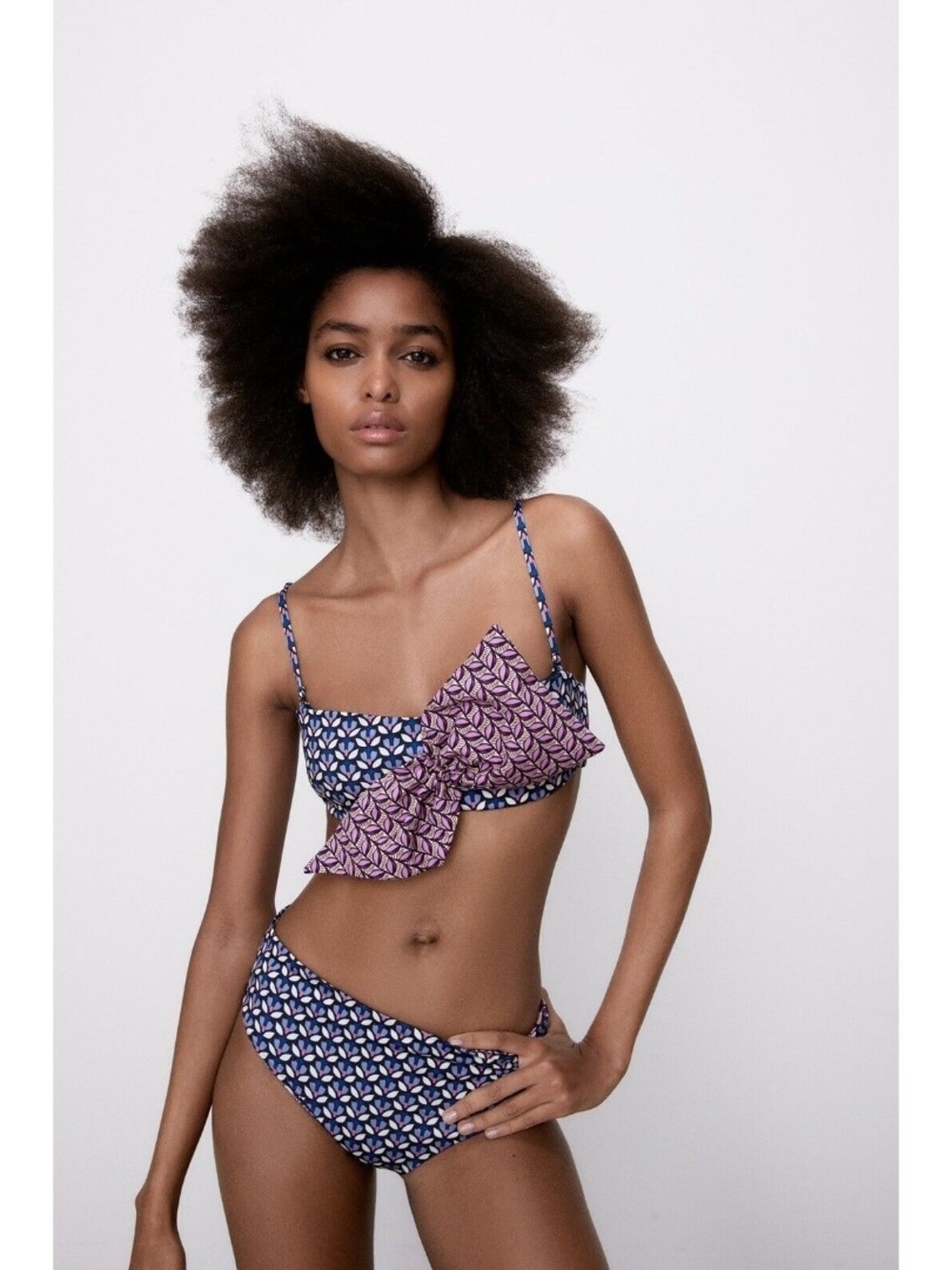 Zara Blue & Pink Ruffle Print Bikini Top - Picture 1 of 6